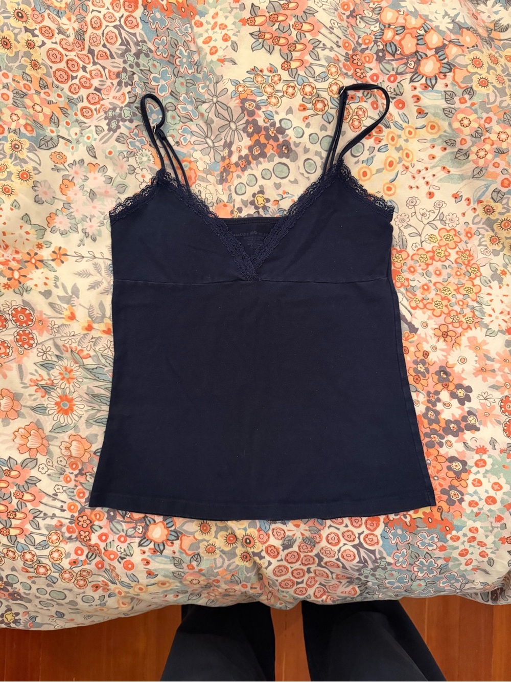 Brandy Melville Navy Lace-Trim Spaghetti Strap Tank